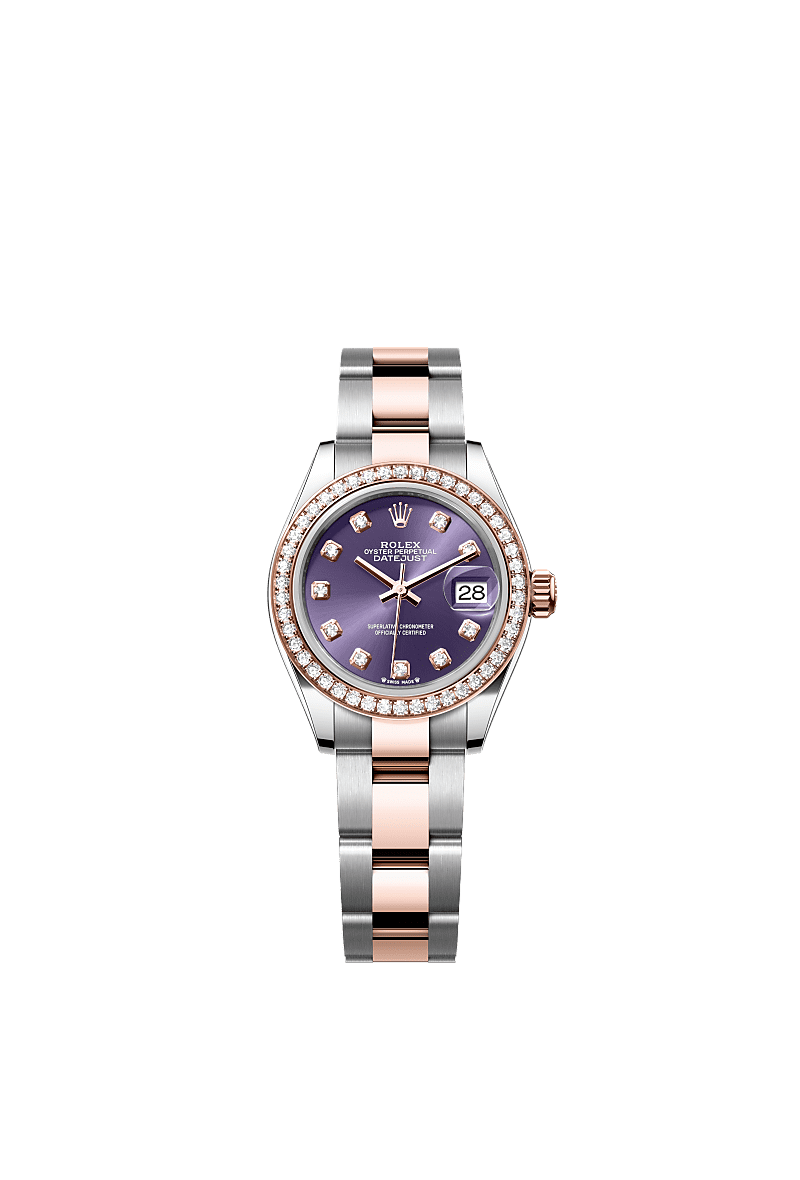 Rolex Two-Tone (RG/SS) Datejust - 28mm - Aubergine Diamond Dial - Oyster