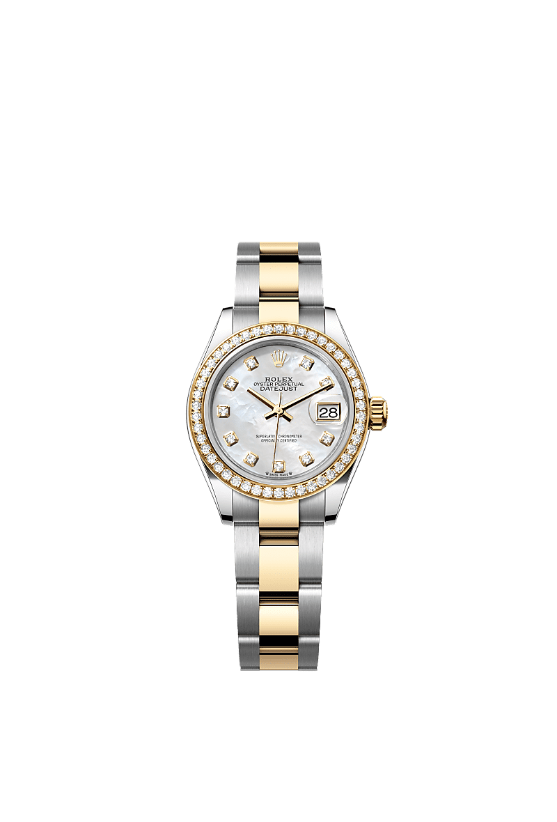Rolex Two-Tone (YG/SS) Datejust - 28mm - White mother-of-pearl Diamond Dial - Oyster