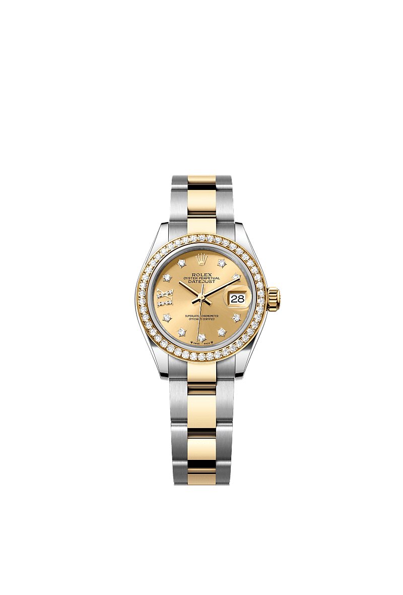 Rolex Two-Tone (YG/SS) Datejust - 28mm - Champagne-colour Diamond Dial - Oyster