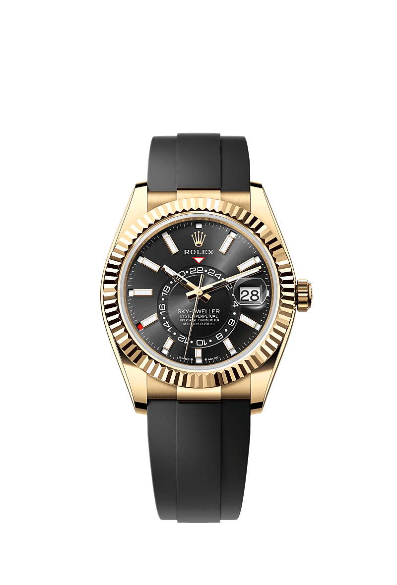 Rolex Yellow Gold Sky-Dweller - 42mm - Bright black - Oysterflex