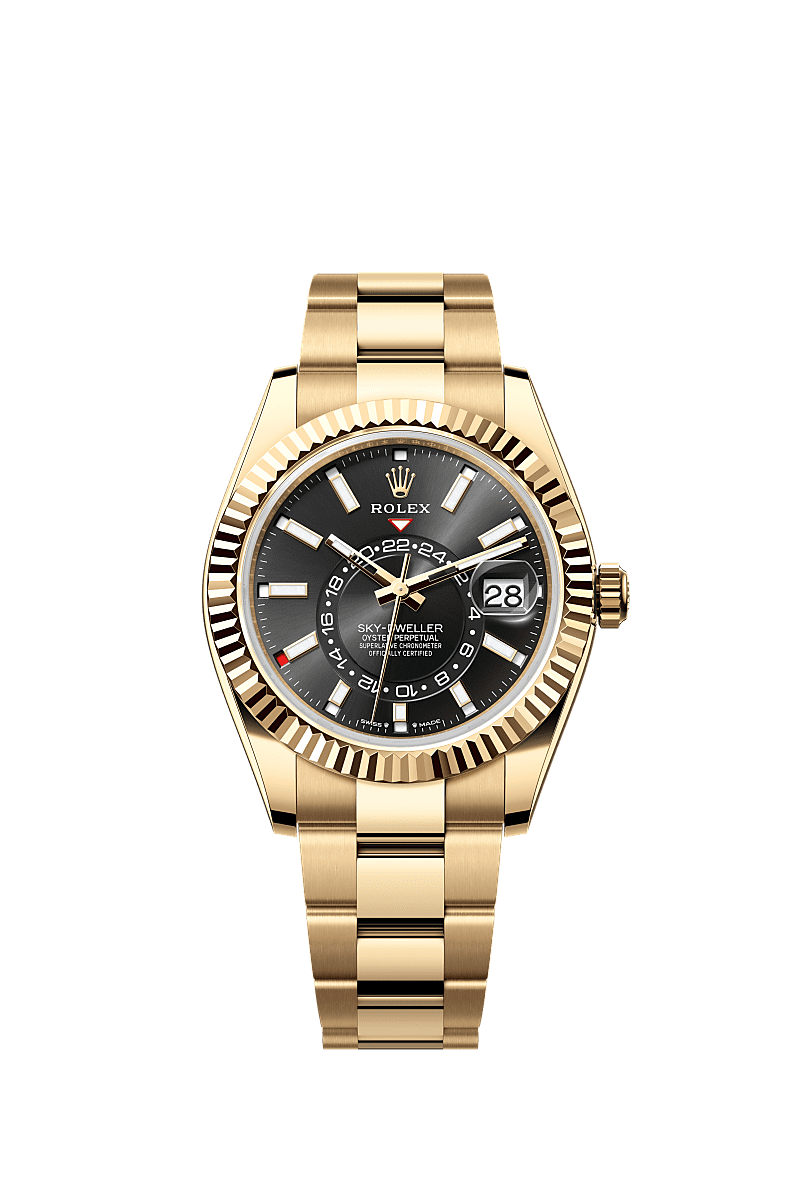 Rolex Yellow Gold Sky-Dweller - 42mm - Bright black - Oyster
