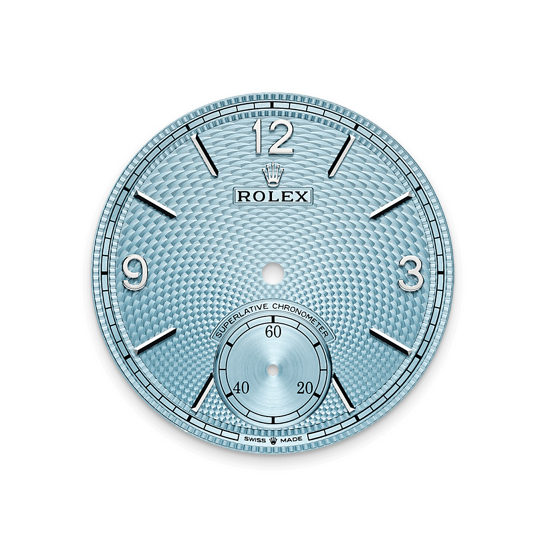 Rolex Platinum 1908 - 39mm - Ice blue, rice-grain motif - Leather strap