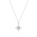Rhodium Plated 925 Sterling Silver 14.5mm North Star Moissanite Studded Adjustable Pendant Necklace- MDGP00002