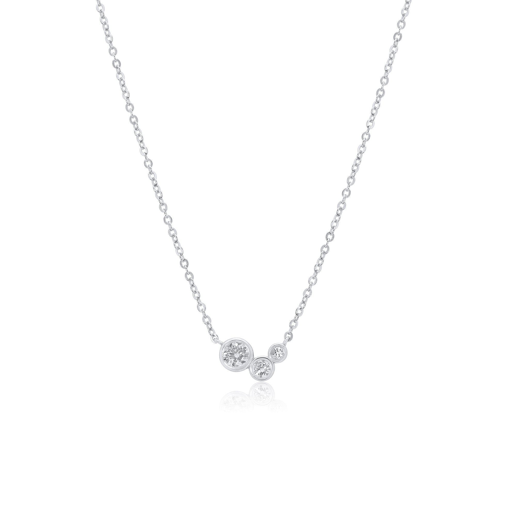 Rhodium Plated 925 Sterling Silver 10.4mm x 6mm Round Cluster Moissanite Adjustable Pendant Necklace - MDGP00003
