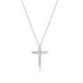Rhodium Plated 925 Sterling Silver 17mm x 23.5mm Cross Moissanite Studded Adjustable Pendant Necklace - MDGP00004
