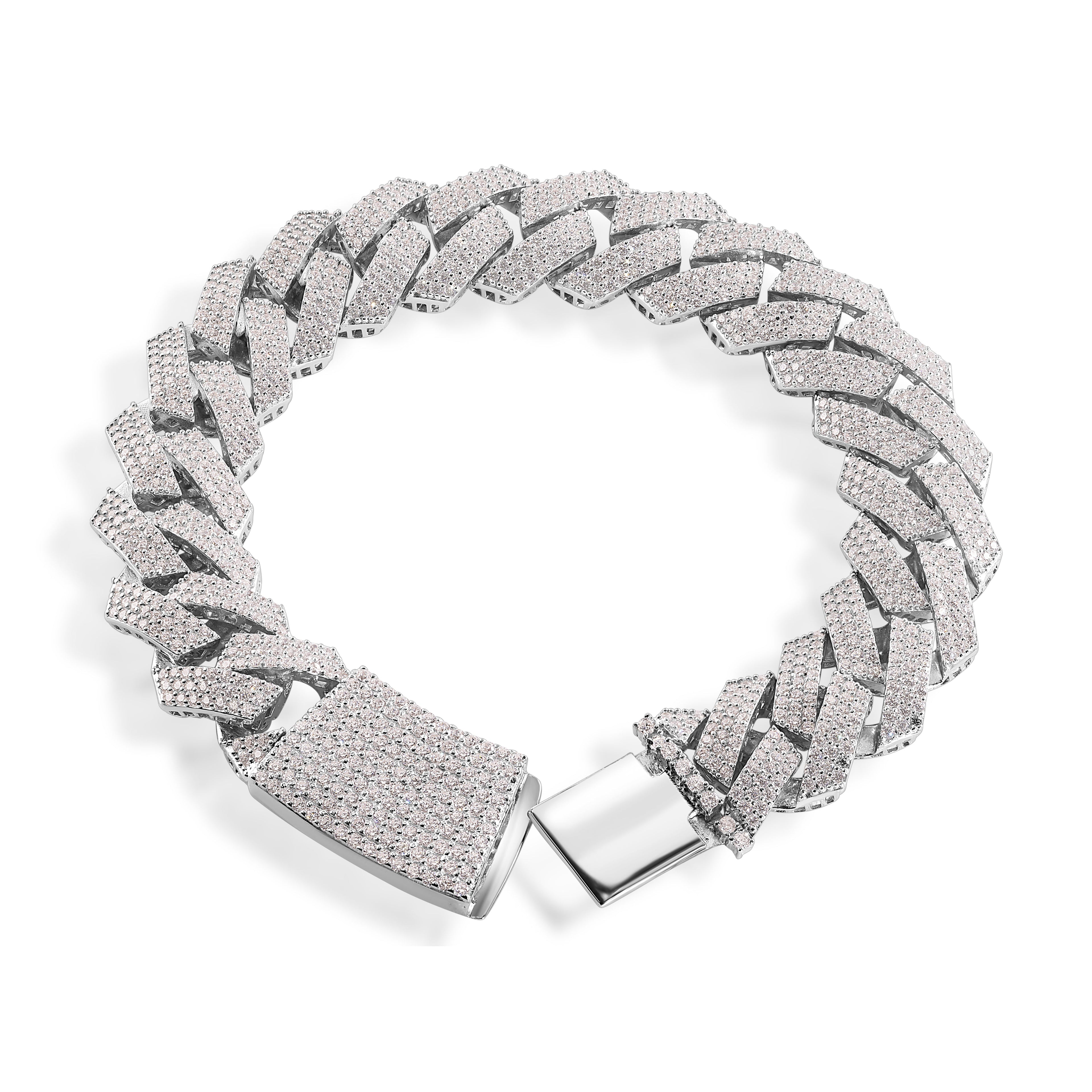 Rhodium Plated 925 Sterling Silver Moissanite Curb 13.5mm Bracelet - MGMB00128
