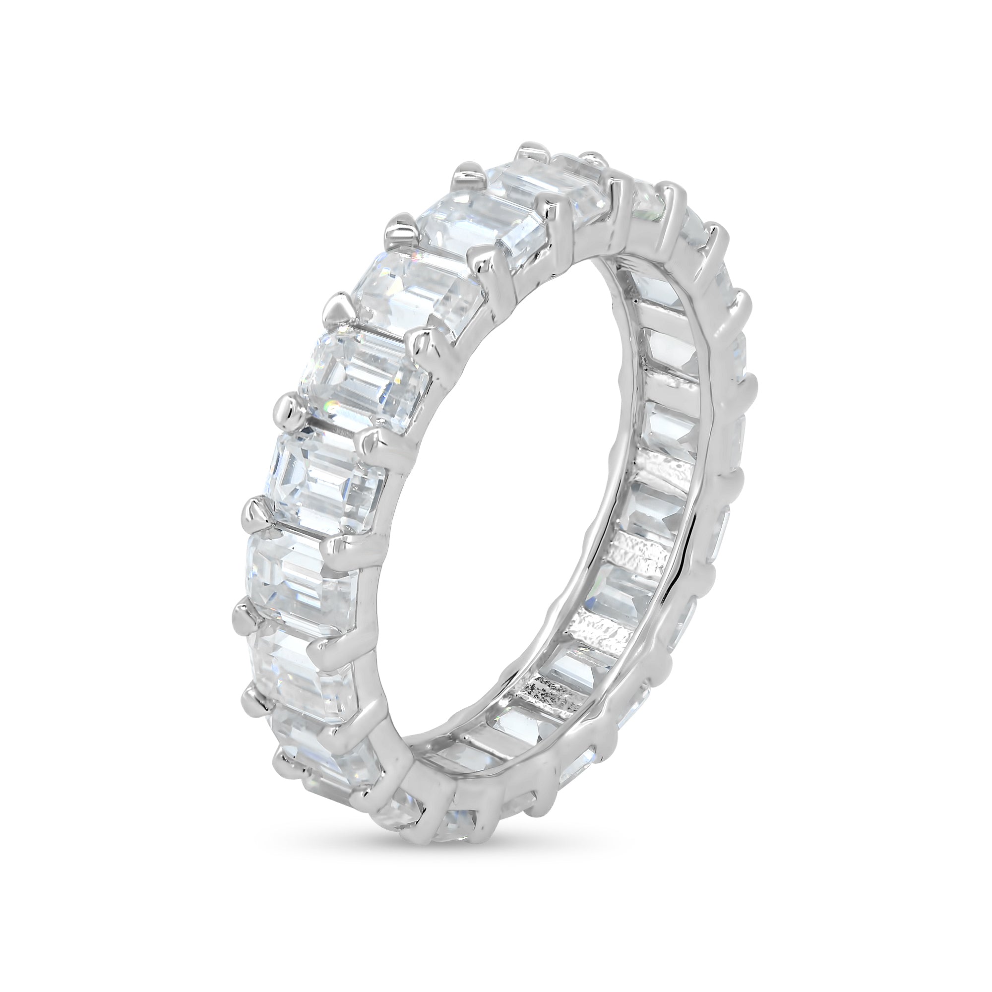Rhodium Plated 925 Sterling Silver Square Moissanite Stone Eternity Band Ring - MGMR00007