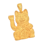Solid gold Money Cat Mini Pendant, maneki-neko front view