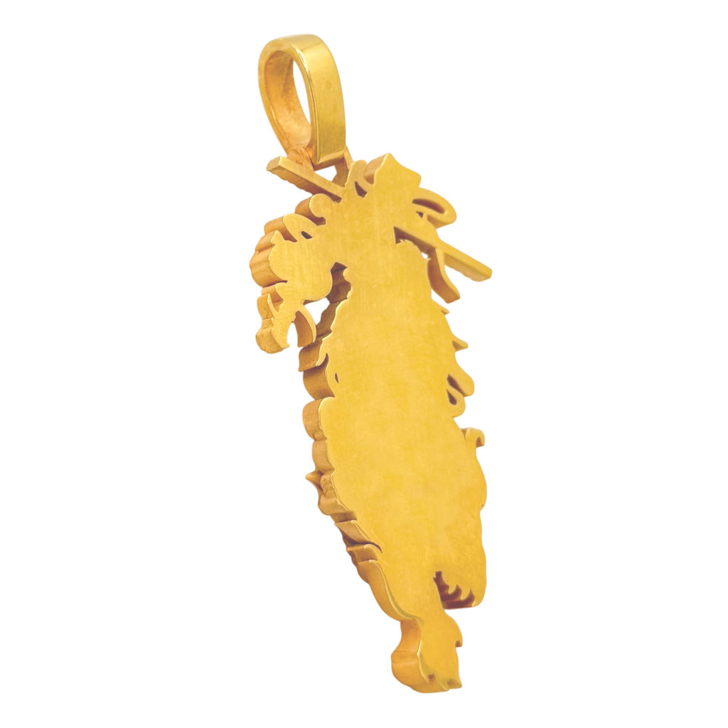 Monkey King and Foo Dog gold pendant, reverse view