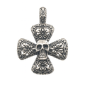 Oxidized 925 Sterling Silver Gothic Skull Cross 32mm Pendant - OXP00072