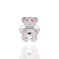 Rhodium Plated 925 Sterling Silver Teddy Bear Red and Clear CZ 17mm x 22mm Ring - GMR00447