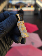 Angled view of the Partially Iced Diamond Jesus V2 pendant showing the depth of the brow and nose and the stepped fall of the hair