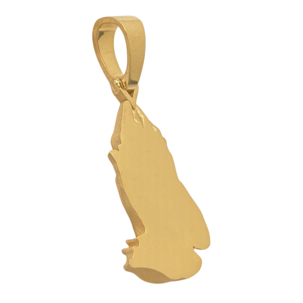 Praying hands gold pendant, reverse view