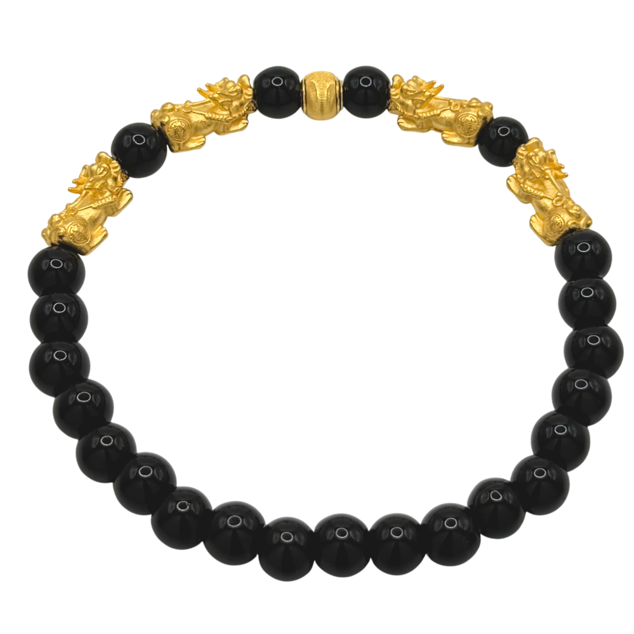 24K Yellow Gold Quadruple Pi Xiu Black Obsidian Bracelet