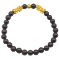 24K Yellow Gold Double Pi Xiu Maroon Jade Bead Bracelet