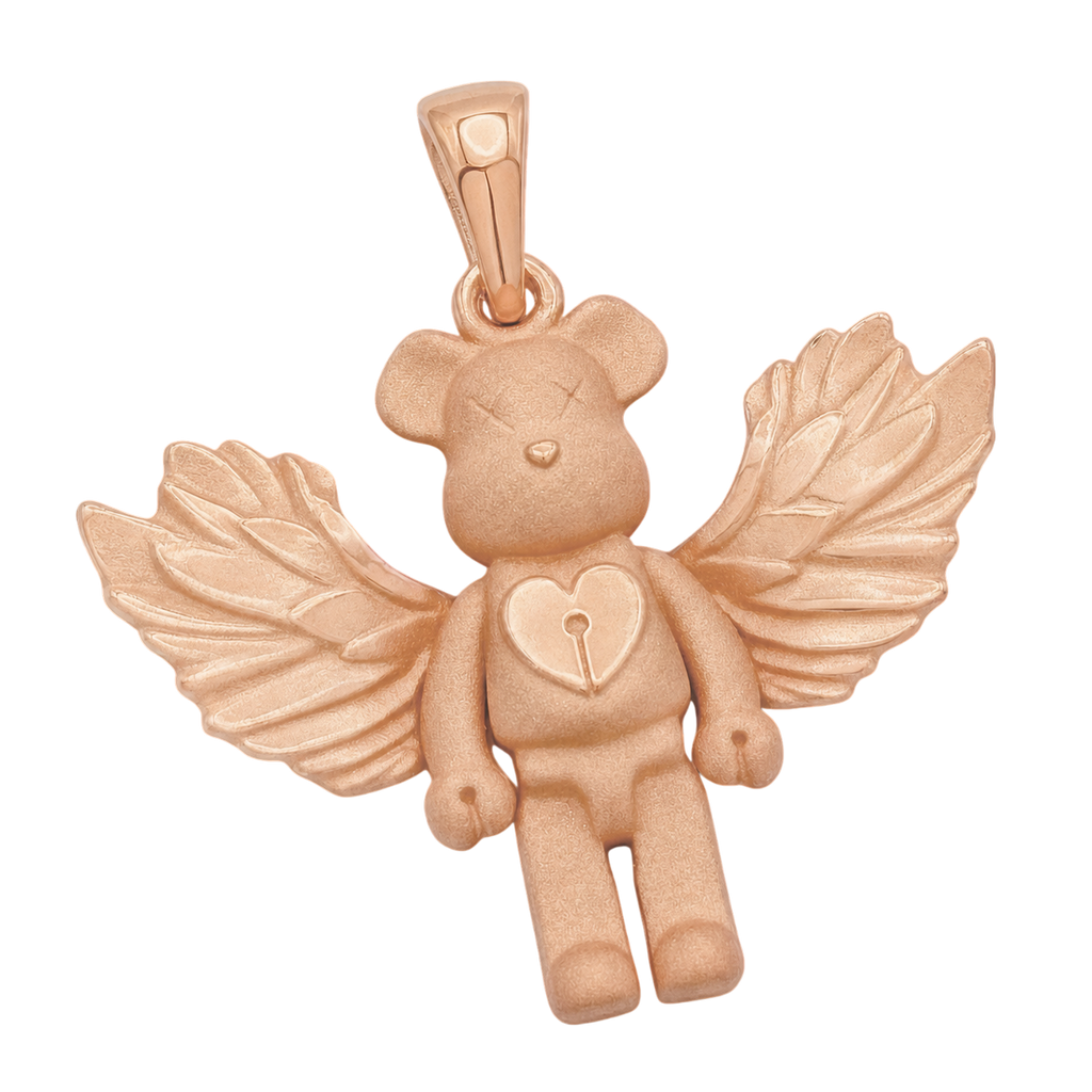 Bear Figure with Angel Wings pendant in rose gold