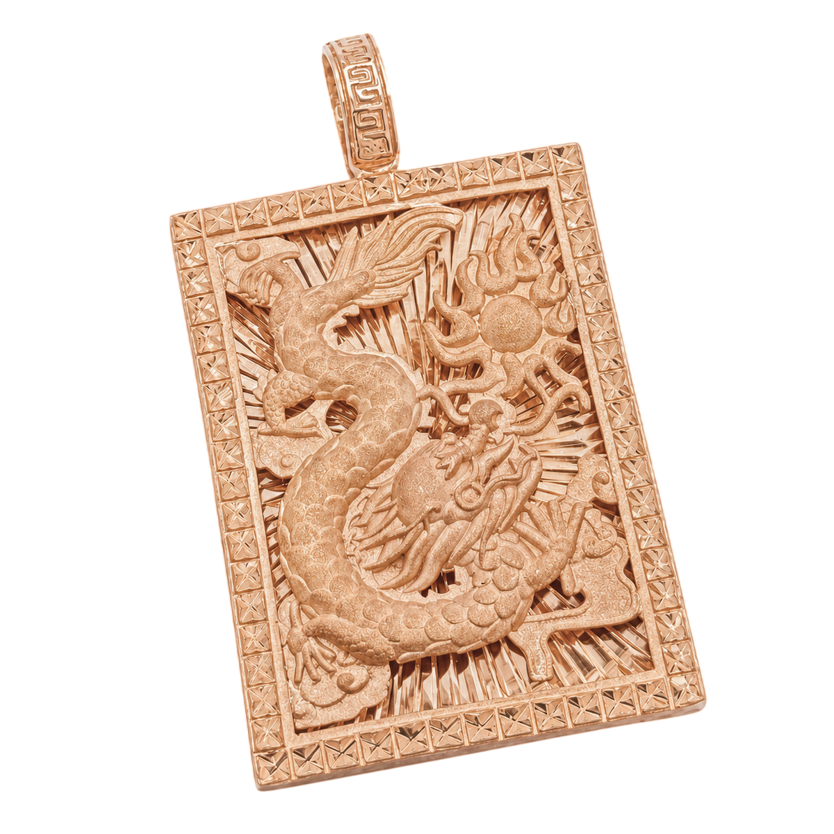 Diamond-Cut Dragon Portrait pendant in rose gold
