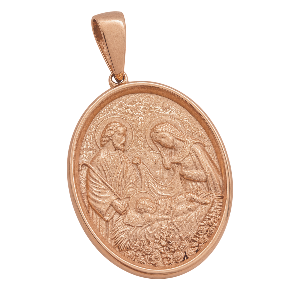 Holy Family Oval gold pendant in rose gold