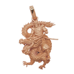Samurai Riding Dragon gold pendant in rose gold