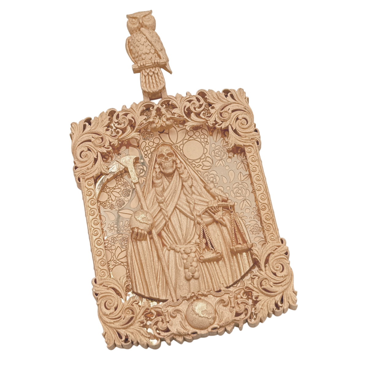 Santa Muerte Portrait pendant in rose gold