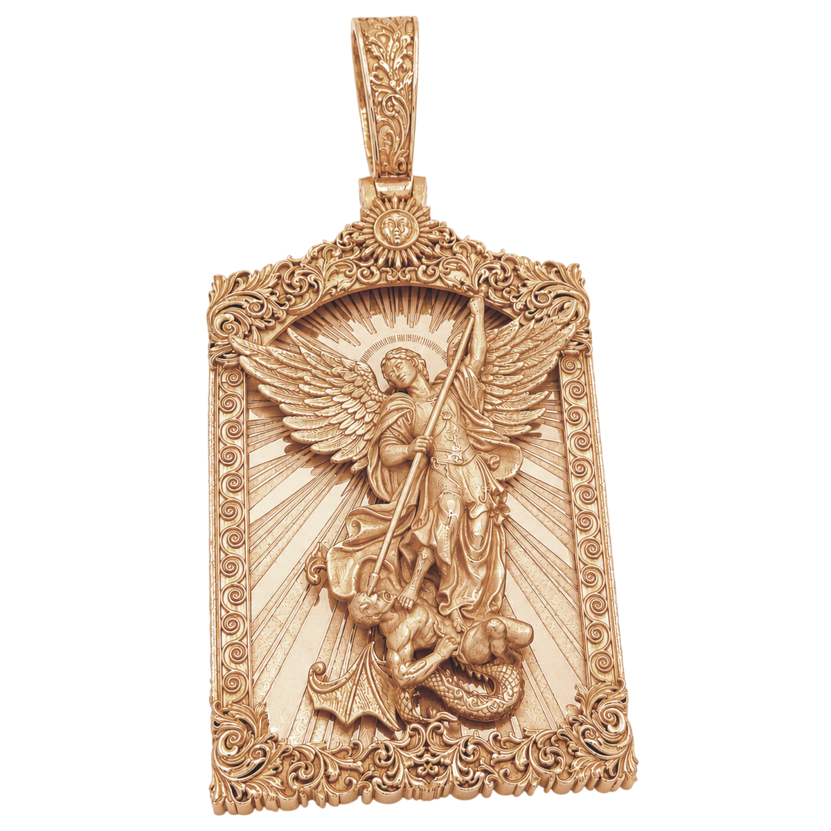 Saint Michael Archangel Portrait V2 pendant in rose gold