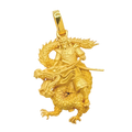 Solid gold Samurai Riding Dragon Pendant, front view