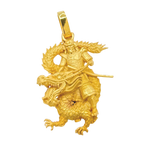 Solid gold Samurai Riding Dragon Pendant, front view