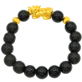 24K Yellow Gold Pi Xiu Black Obsidian Bead Bracelet