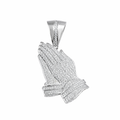 Rhodium Plated 925 Sterling Silver Praying Hand CZ Hip Hop Pendant - SLP00152RH
