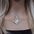 Sterling Silver Matte Finish 2 Toned Diamond Shaped W/CZ Center Pendant - SPP00026