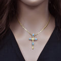 Sterling Silver Matte Finish 2 Tone Turquoise Cross -SPP00035