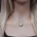 Sterling Silver 2 Tone Beaded Swirl Dome Pendant - SPP00042