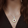 Sterling Silver 2 Tone Red CZ Rock Medallion Pendant - SPP00048