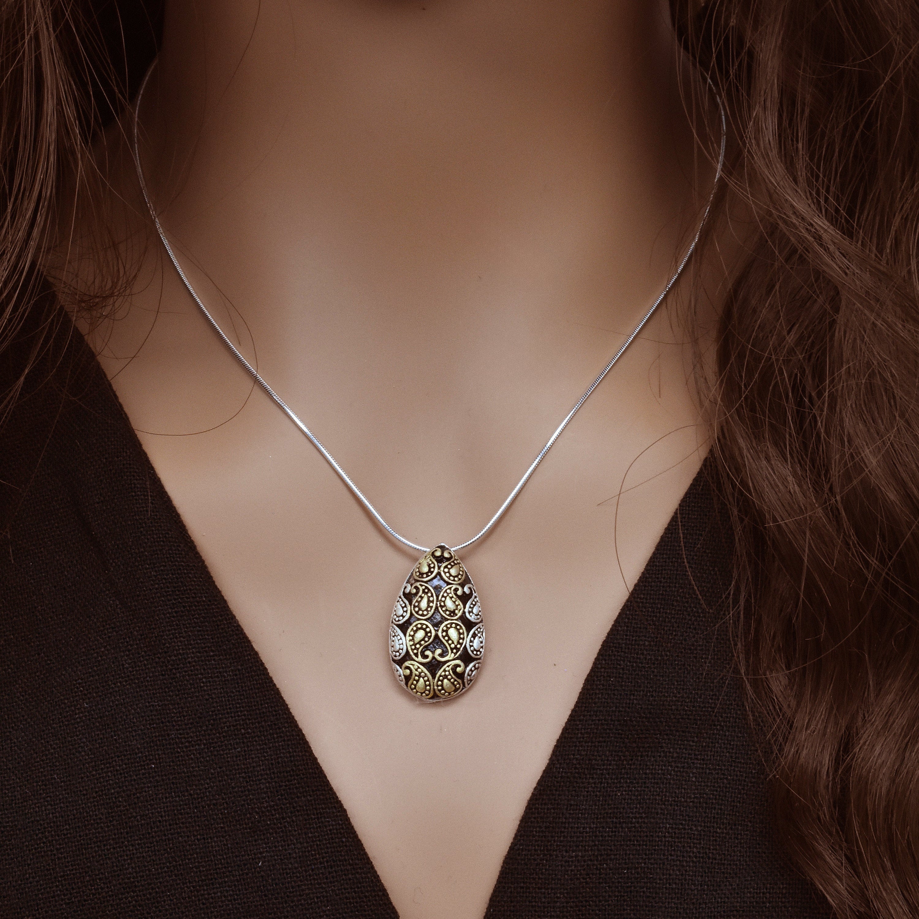 Sterling Silver Three-Tone PaisleyTeardrop Pendant - SPP00051