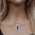 Sterling Silver Two Tone And Onyx Oval Pendant - SPP00053