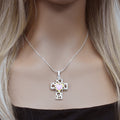 Sterling Silver Two Tone Cut Out Heart Pink Mother Of Pearl Cross Pendant - SPP00058