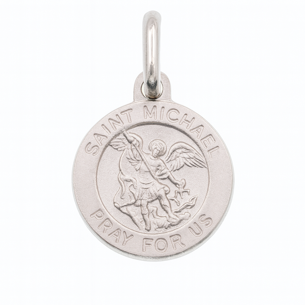 925 Sterling Silver High Polished Sandblasted Saint Michael 12.4mm Pendant - SPP00070