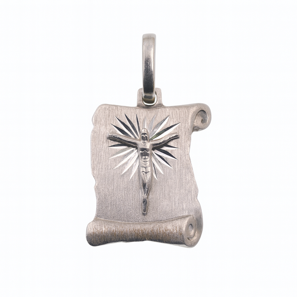 925 Sterling Silver High Polished Crucifix Scroll 14.3mm x 17.8mm Pendant - SPP00073