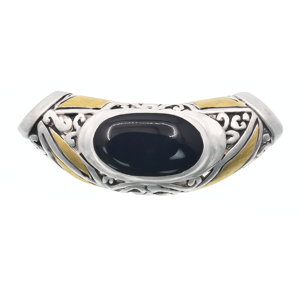 925 Sterling Silver & Gold Plated Matte Finish & Onyx Slider Pendant - SPP00076