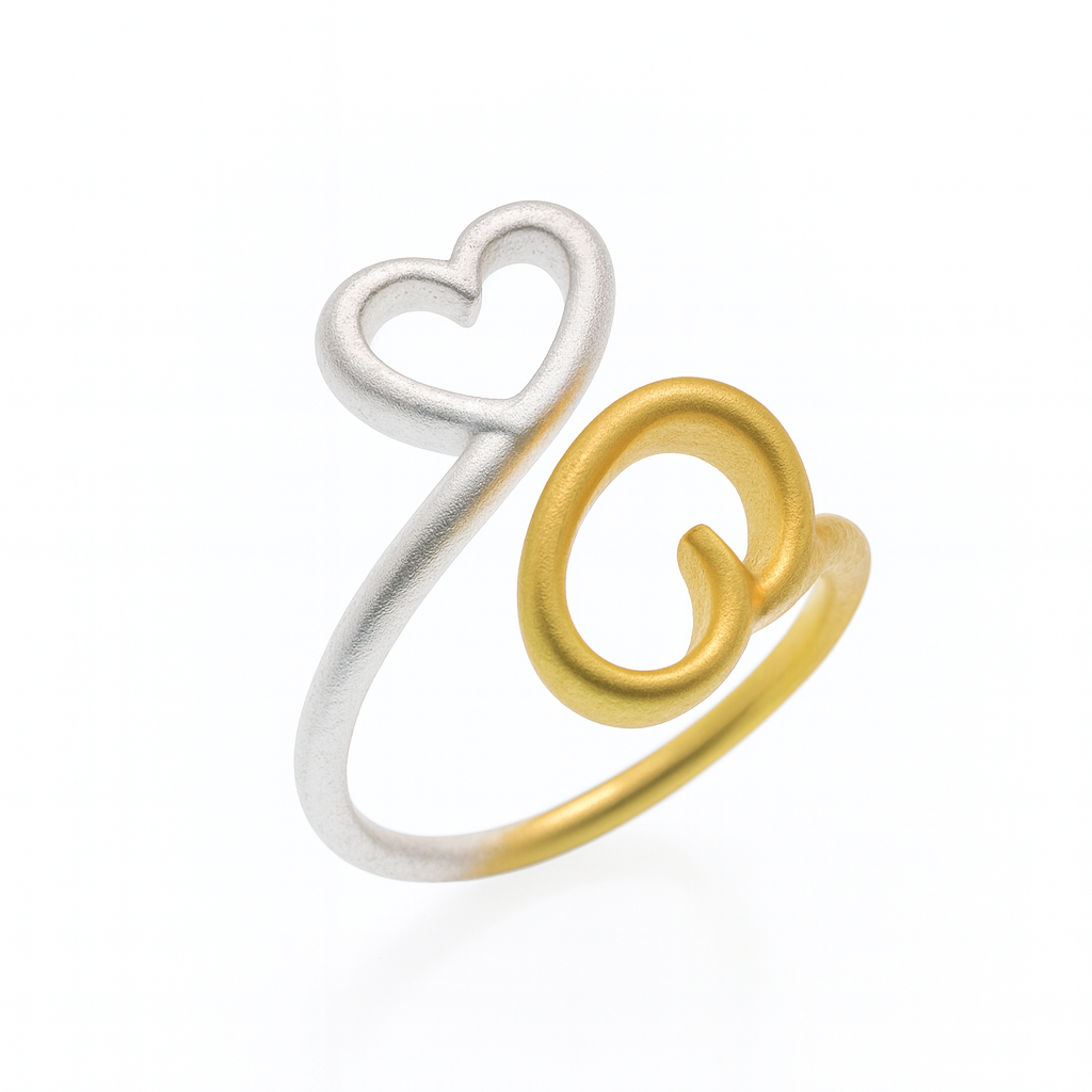 Gold Plated 925 Sterling Silver Two Tone Double Heart Ring - SPR00016