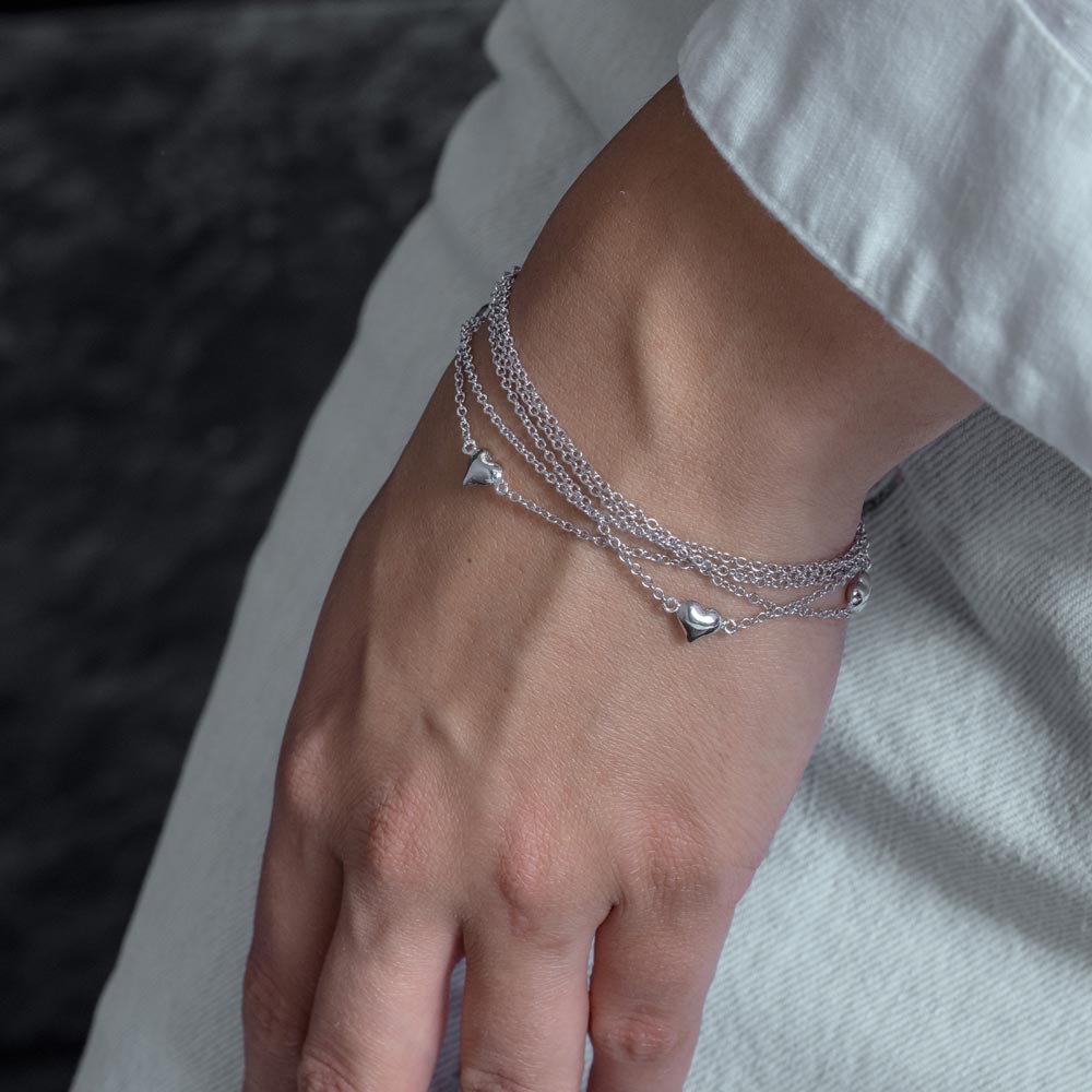 Rhodium Plated 925 Sterling Silver Multi Chains Heart Bracelet - STB00046