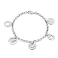 Rhodium Plated 925 Sterling Silver Multi Charm Dangling Bracelet - STB00050