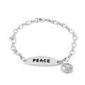 Rhodium Plated 925 Sterling Silver Peace Charm CZ Bracelet - STB00317