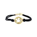 Silver 925 Gold Plated Happy Face Clear CZ Black Cord Bracelet - STB00432
