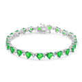 Rhodium Plated 925 Sterling Silver Heart Green CZ 6mm Tennis Bracelet - STB00622GREEN