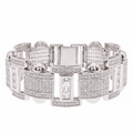 Men's Rhodium Plated 925 Sterling Silver Link Clear Square and Round CZ Studded 20mm Bracelet - STBM00041-9