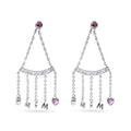 Rhodium Plated 925 Sterling Silver Dangling Hearts Mom Earrings - STE00116