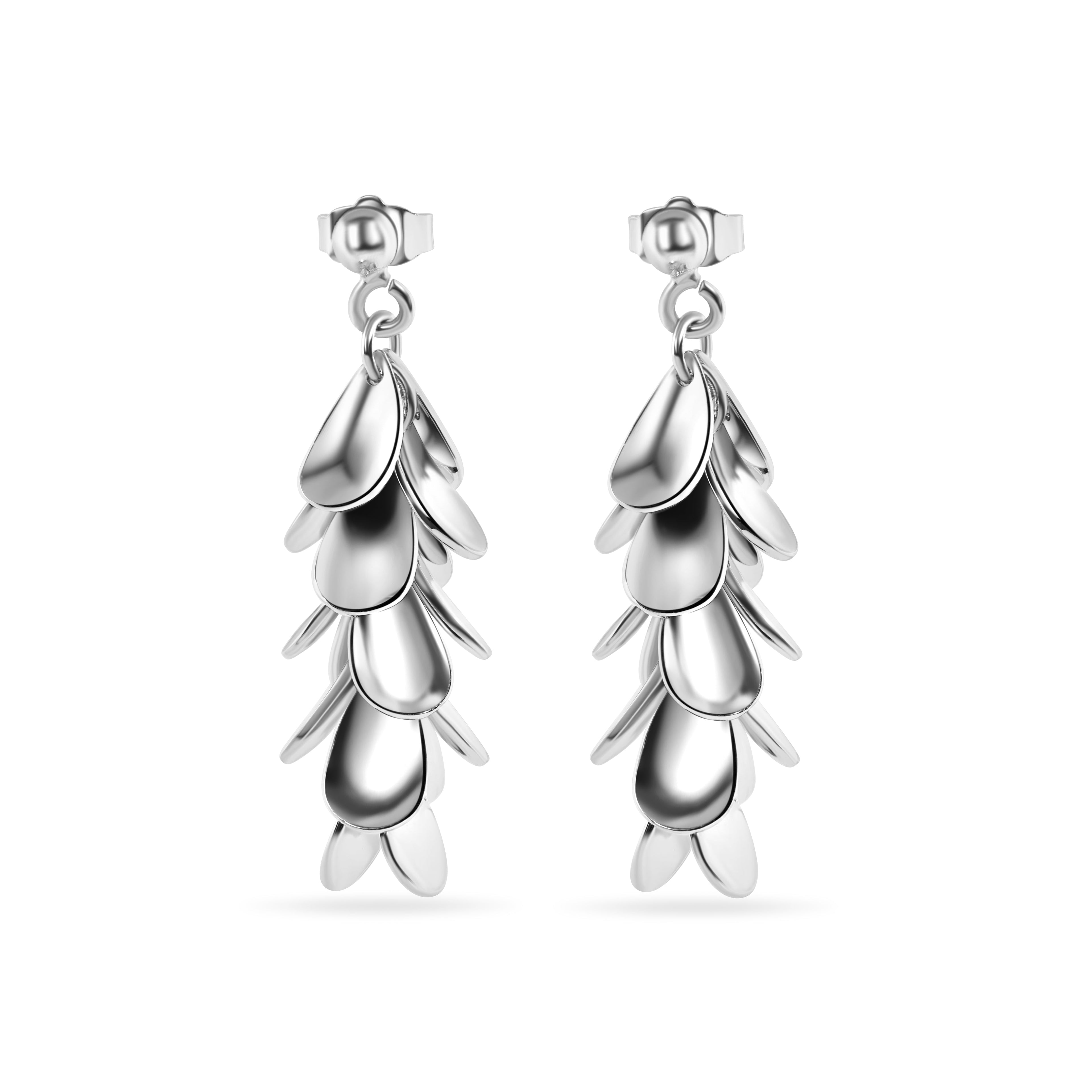 Silver 925 Rhodium Plated Multi Black Flat Circle Dangling Earrings - STE00196