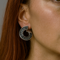 Rhodium Plated 925 Sterling Silver Twirl Round Ramp Black CZ Hoop Earrings - STE00552