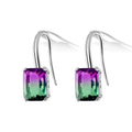 Rhodium Plated 925 Sterling Silver Dangling Purple and Green Gradient CZ Earrings - STE01190-PUR